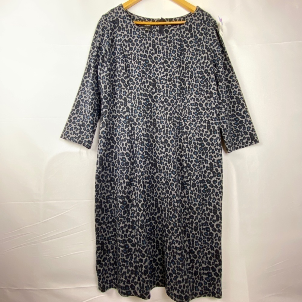 Talbots Womens Sz 16 dress 3/4‎ Sleeve Animal Print A-line knee length grey blue - Picture 3 of 15